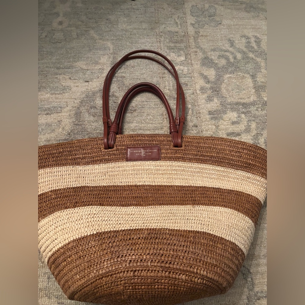 Sezane Raffia Striped Tote - Brown and Tan - Picture 7 of 10